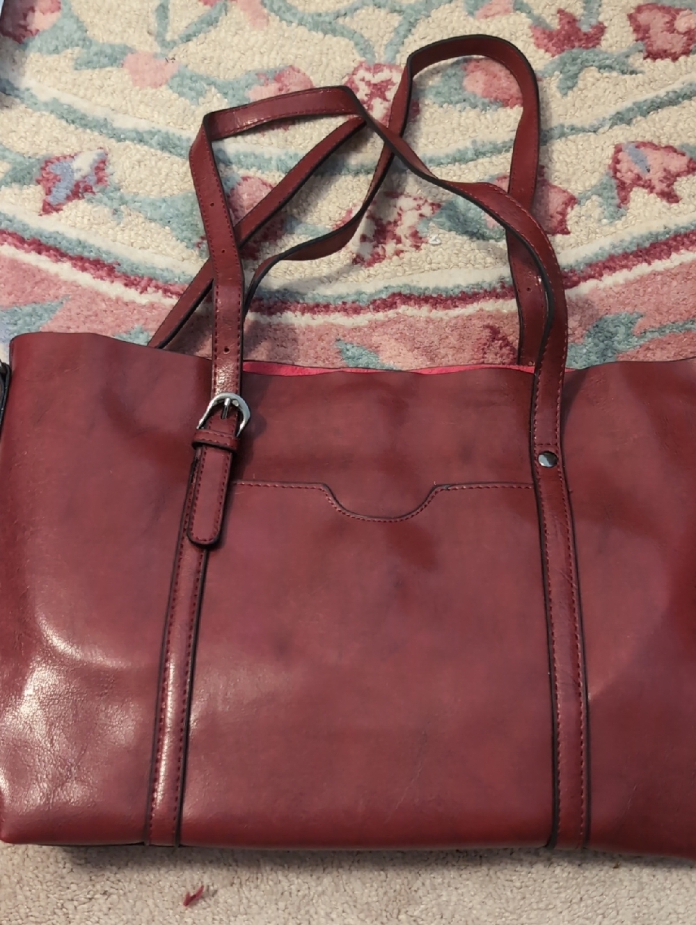 Classic Women's Red Faux  Leather Tote Crossbody Bag